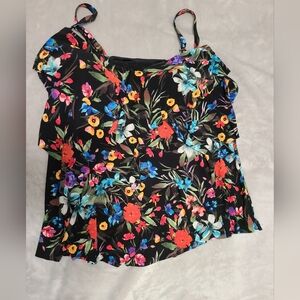 AquaGreen floral ruffled tank style swim top, Sz 24W